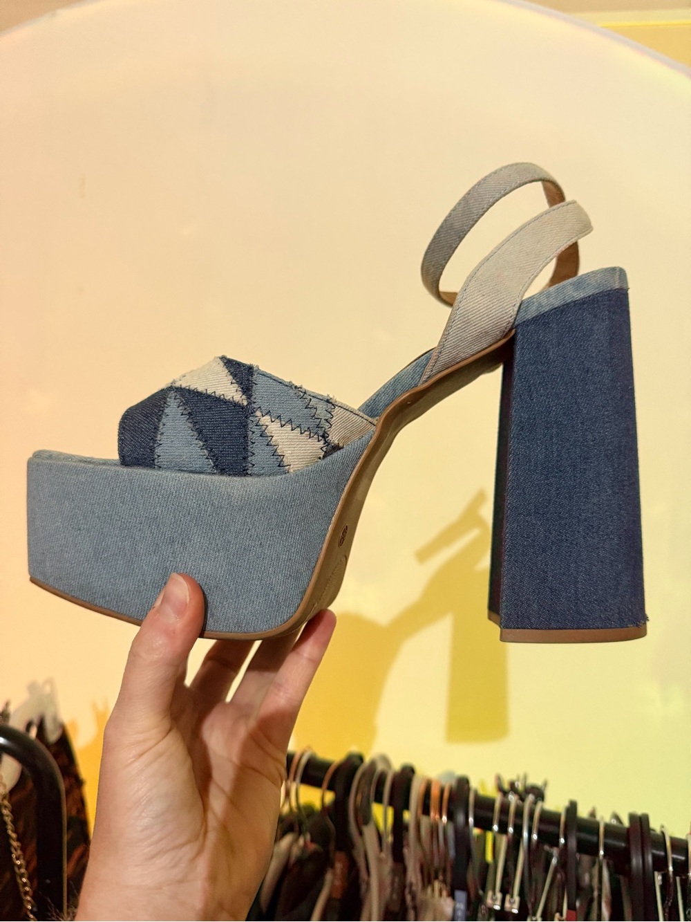 Denim Patchwork Platform Shoes - Light Blue
